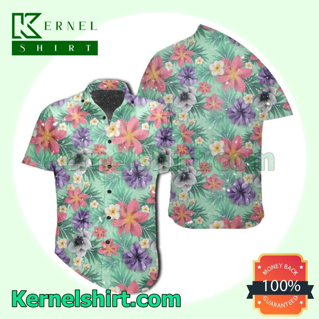 Tropical Flower Blossom Cluster Seamless Beach Shirts