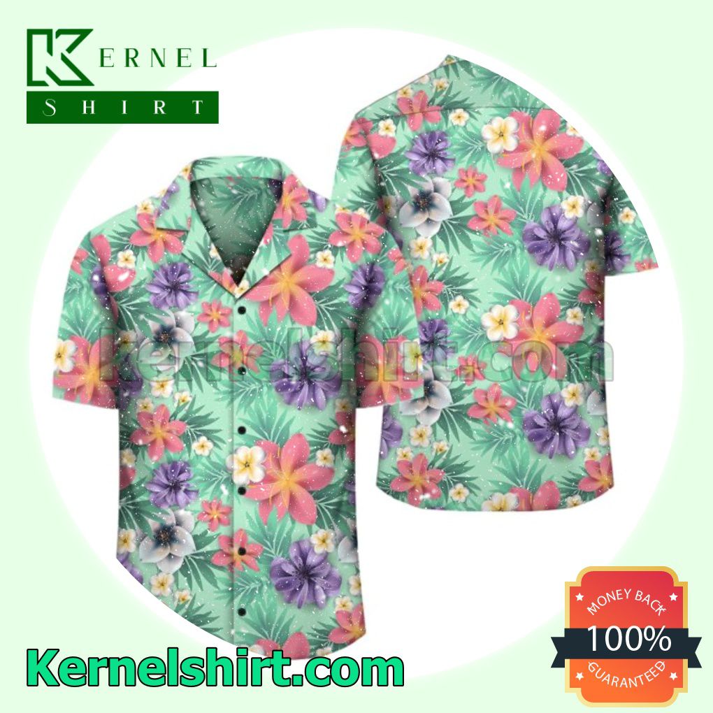 Tropical Flower Blossom Cluster Seamless Pattern Beach Shirts