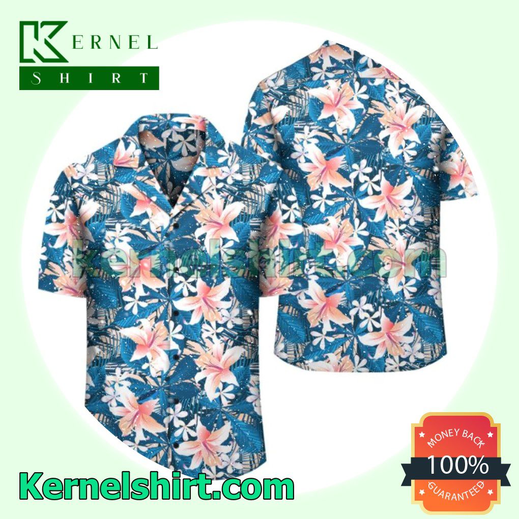 Tropical Hibiscus Blue Beach Shirts