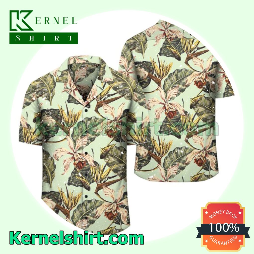 Tropical Jungle Leaves Orchid Strelitzia Beach Shirts