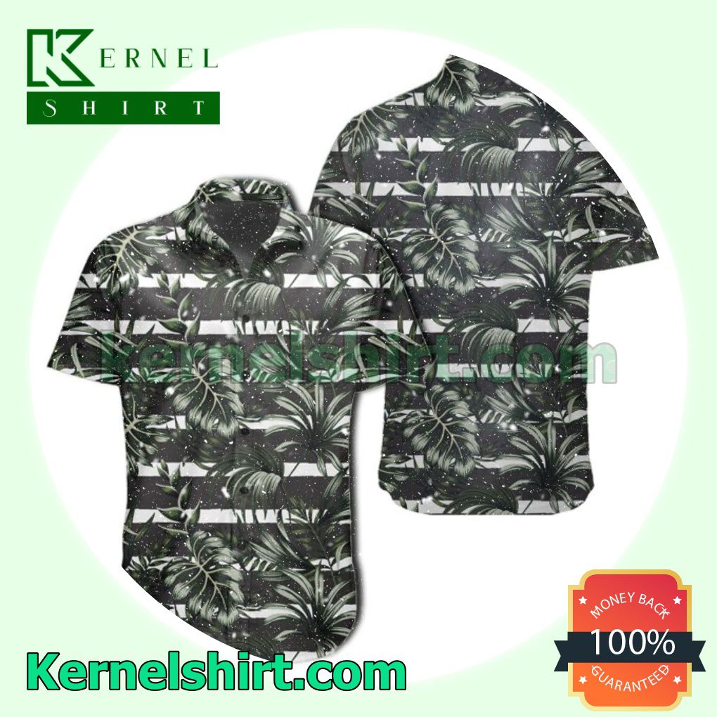 Tropical Leaf Line Pattern Beach Shirts