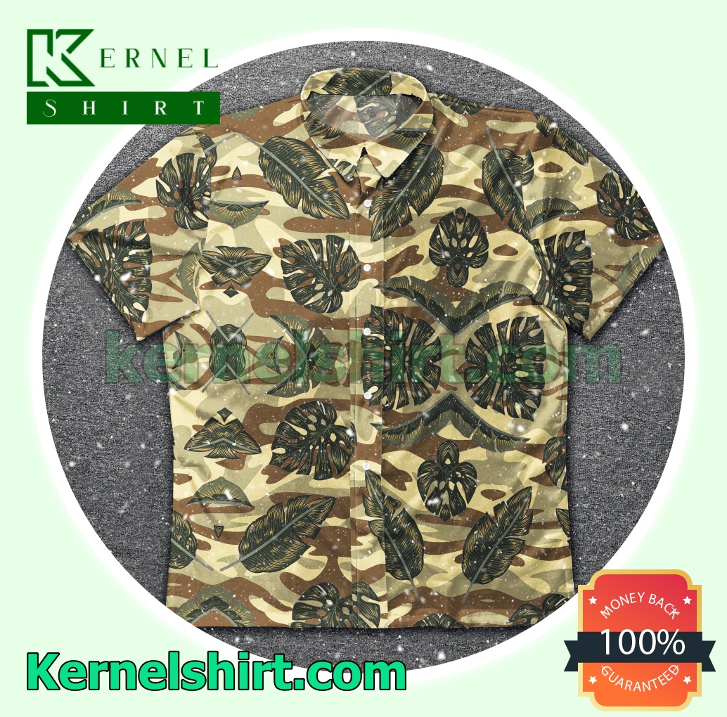 Tropical Leaves Brown Camo Beach Shirts