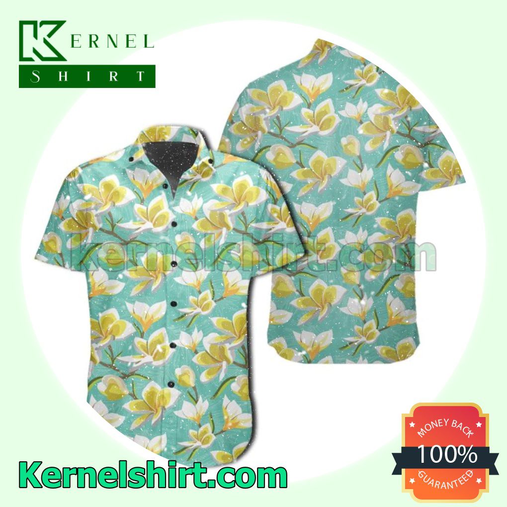 Tropical Plumeria Blue Beach Shirts