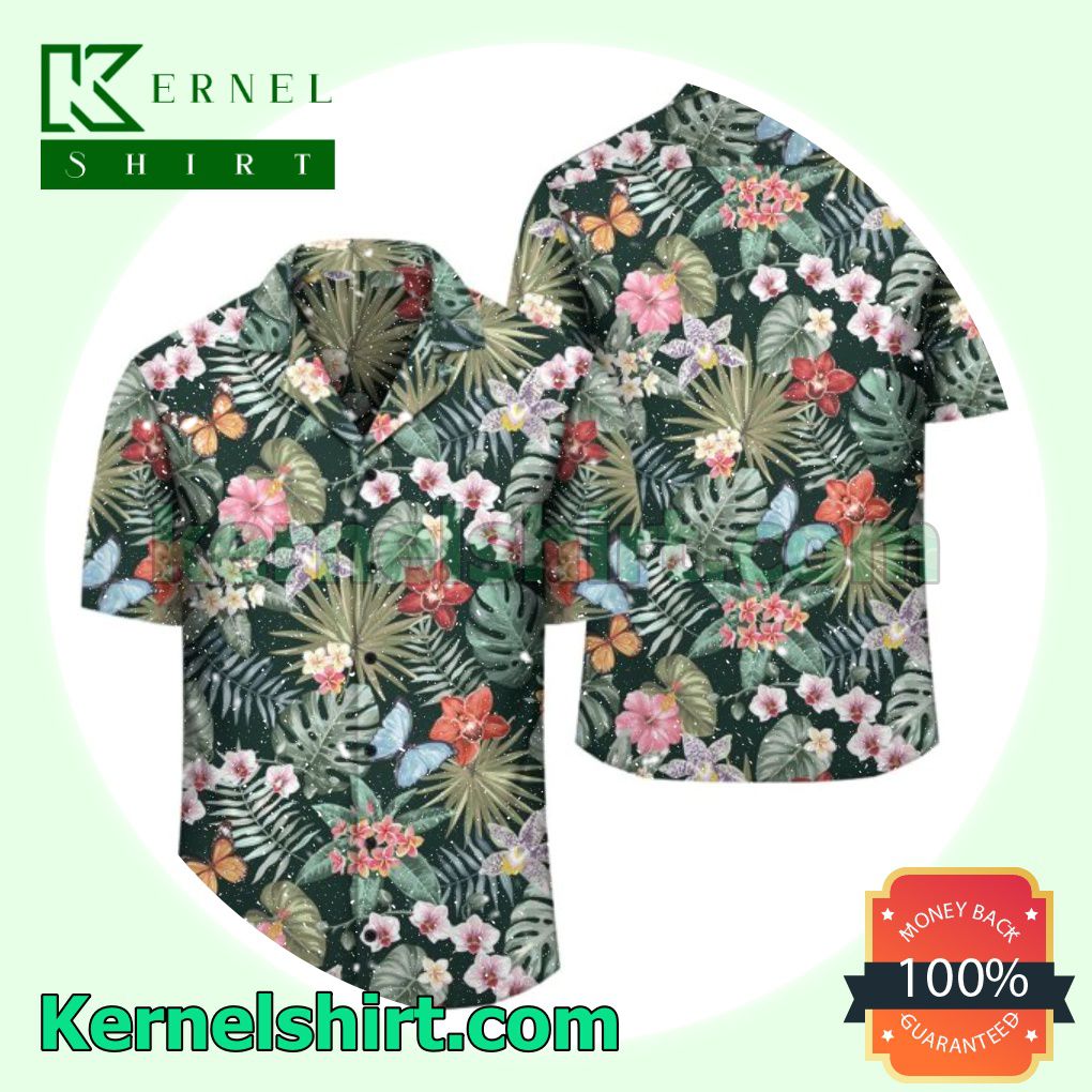 Tropical Plumeria Pattern With Palm Leaves Beach Shirt