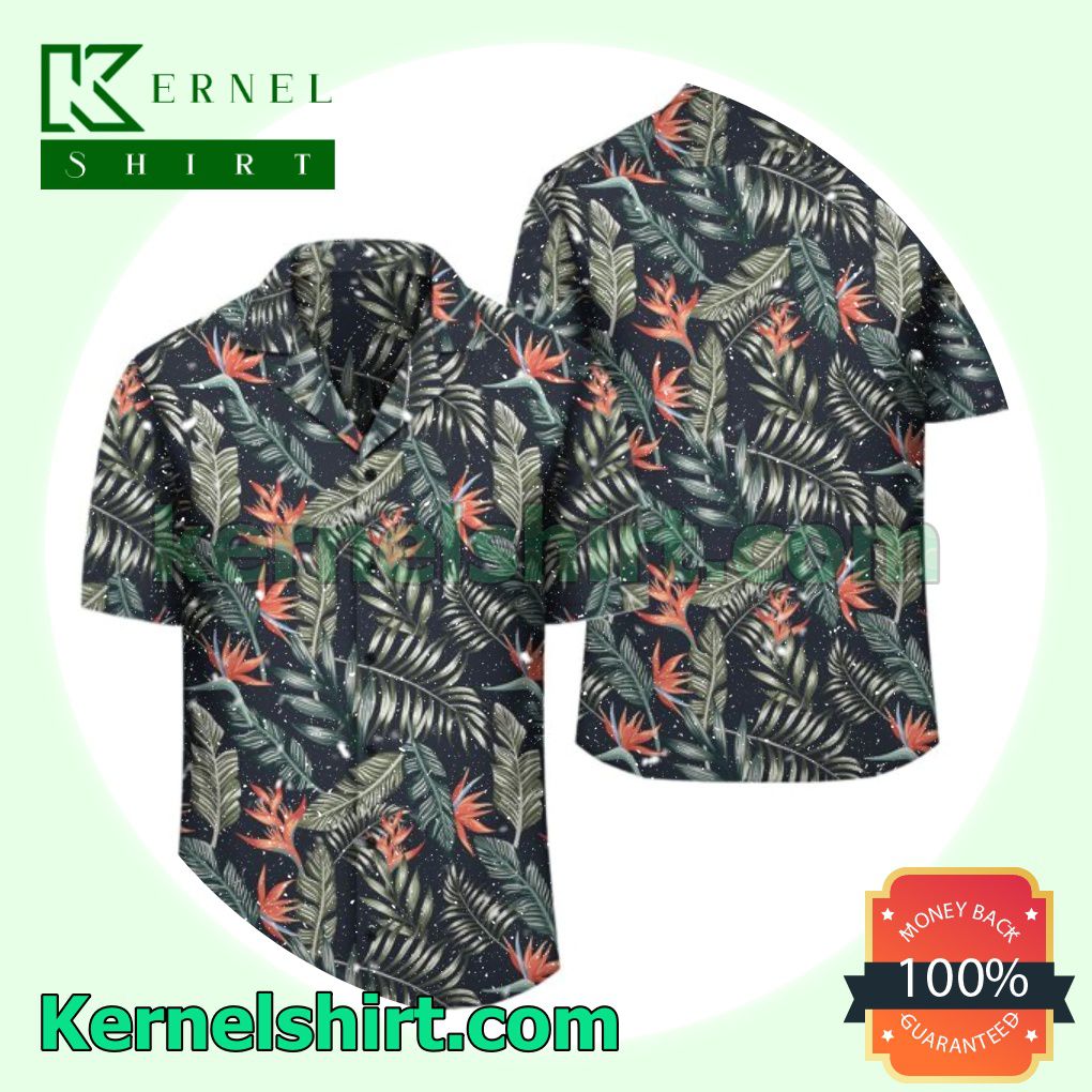 Tropical Strelitzia Black Beach Shirt