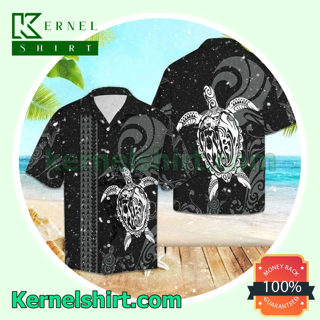 Print On Demand Turtle Black And White Beach Shirt