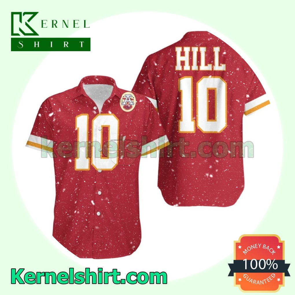 Tyreek Hill 10 Kansas City Chiefs Red Jersey Inspired Style Beach Shirt