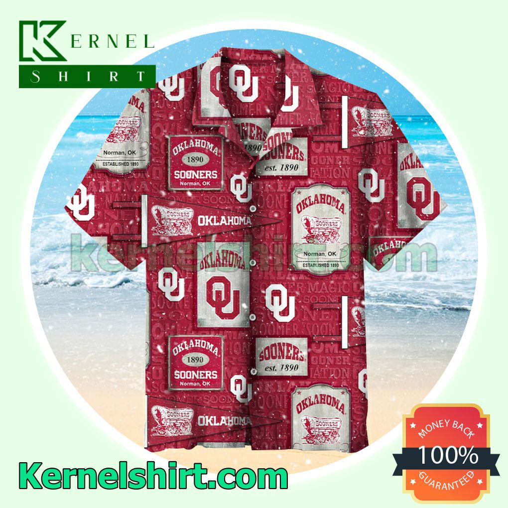 University Of Oklahoma Sooners 1890 With Vintage Pennant Print Red Beach Shirt