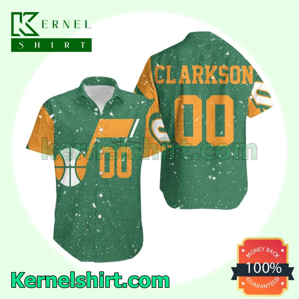 Utah Jazz 00 Jordan Clarkson 2020-21 Earned Edition Green Beach Shirt
