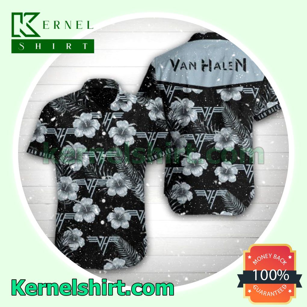 Van Halen Grey Hibiscus Black Beach Shirt