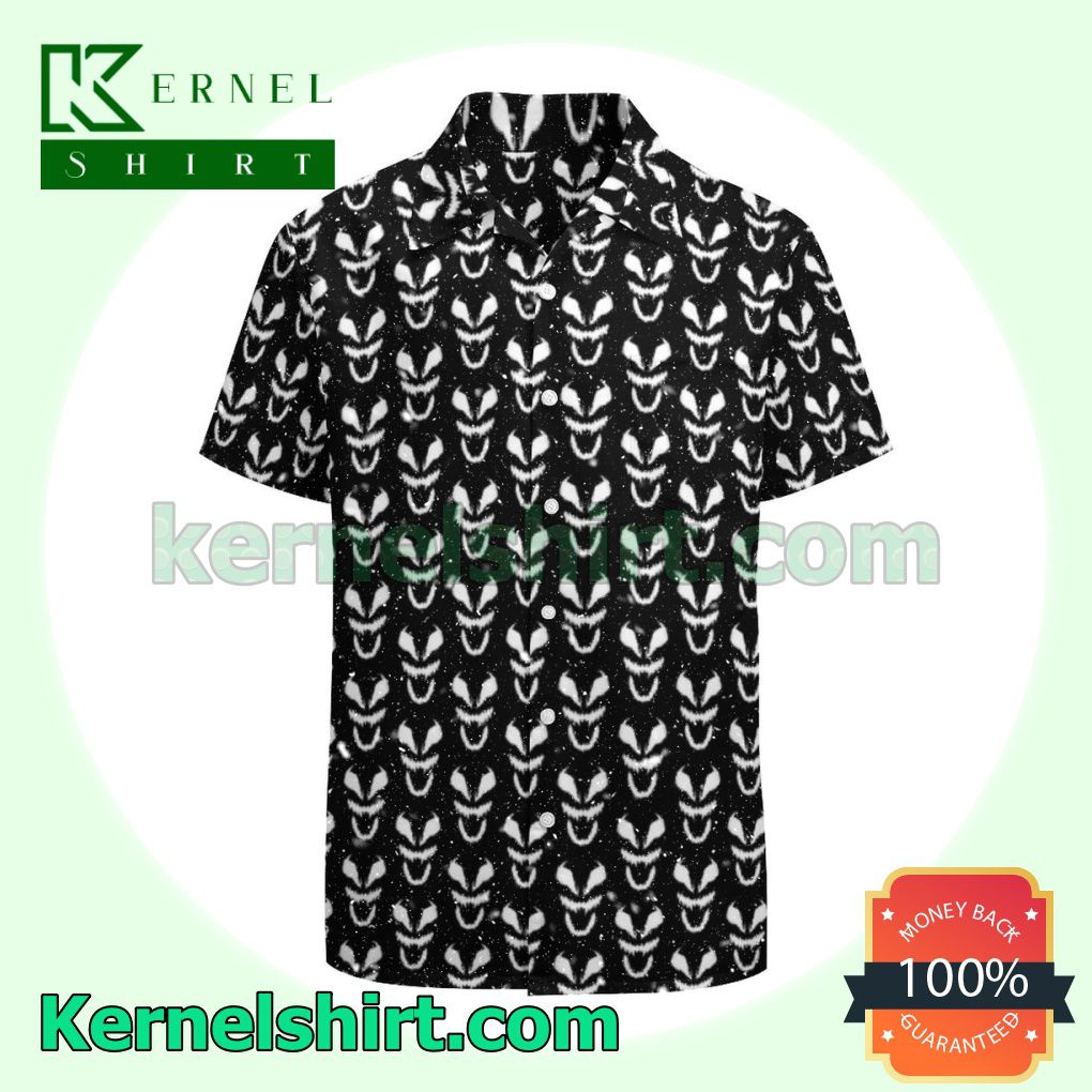 Venom Mask Pattern Black Aloha Beach Hawaiian Shirt
