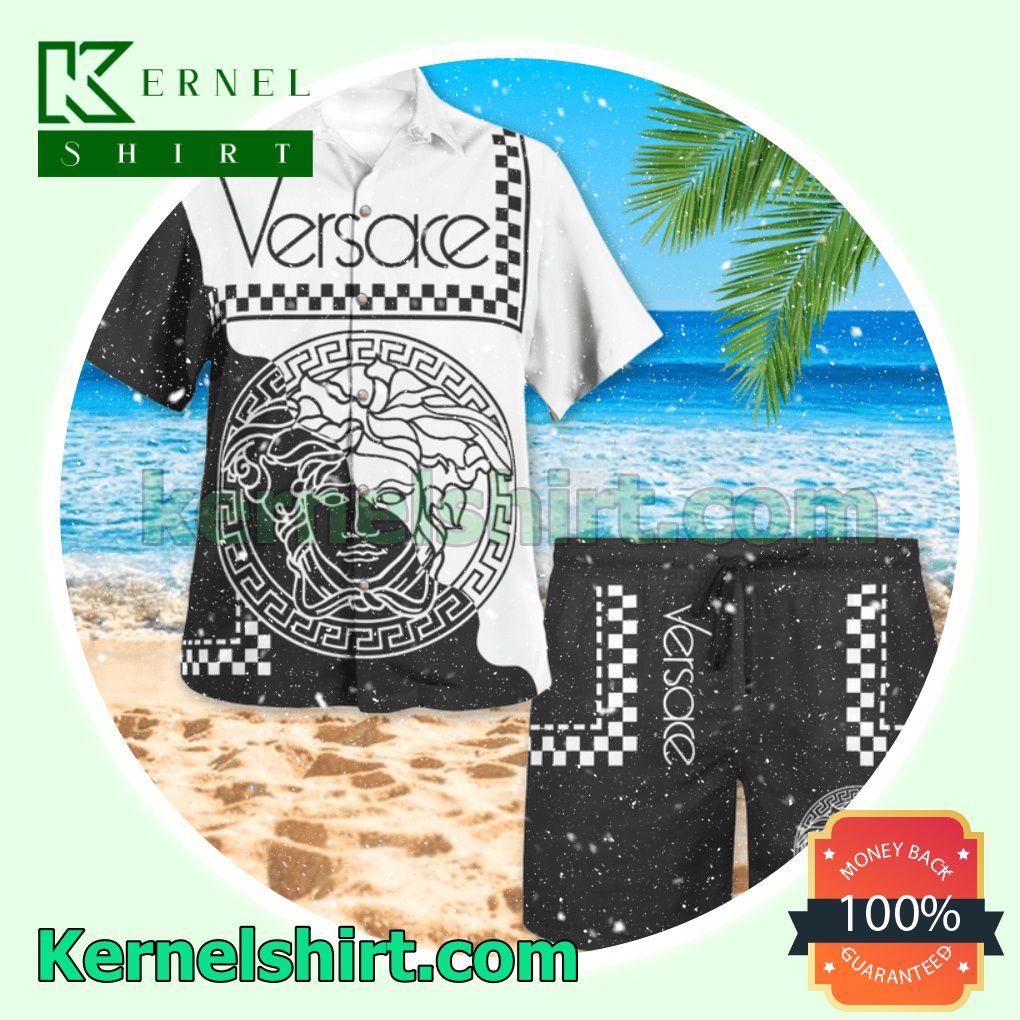 Versace Medusa Checkerboard Border Luxury Summer Vacation Shirts, Beach Shorts