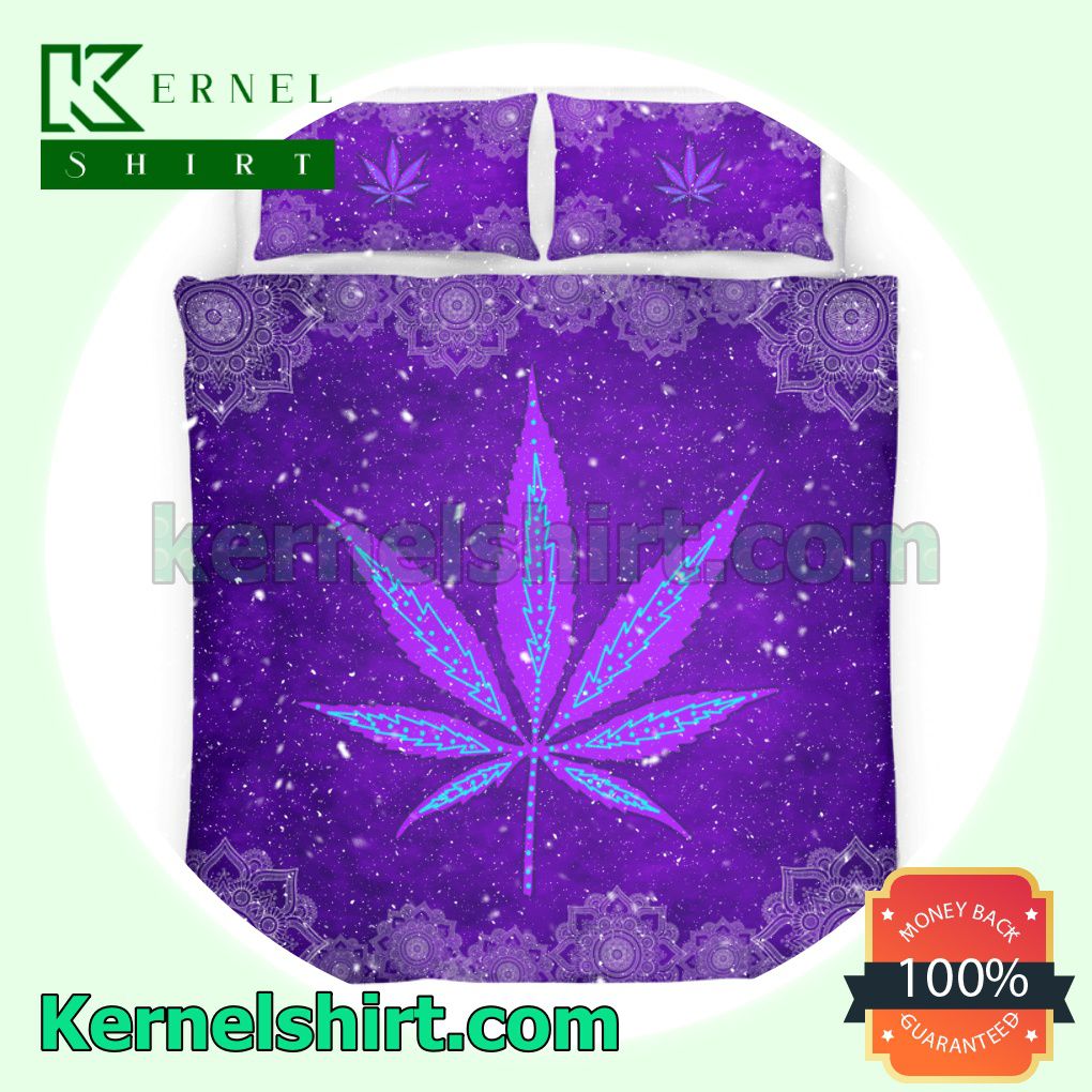 Weed Leaf Hippie Purple Queen King Twin Duvet Cover Set