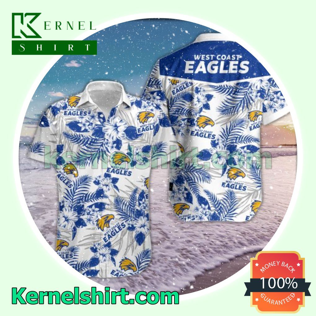 West Coast Eagles Blue Tropical Floral White Beach Shirt