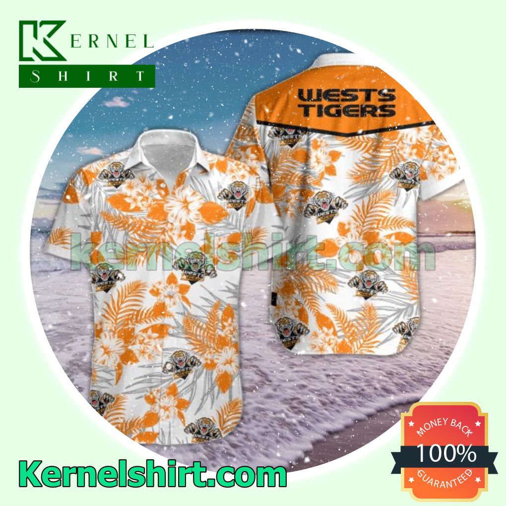 Wests Tigers Orange Tropical Floral White Beach Shirt