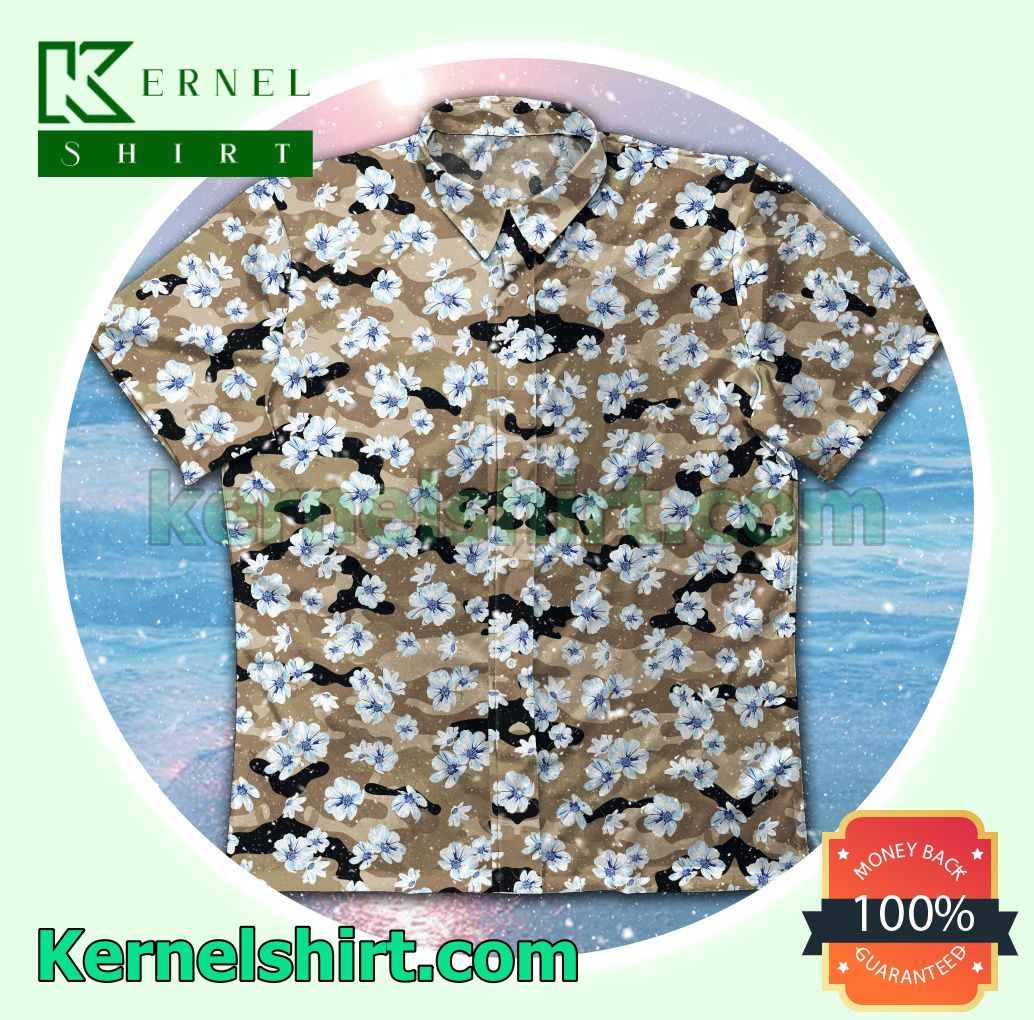 White Flower Brown Camo Beach Shirts