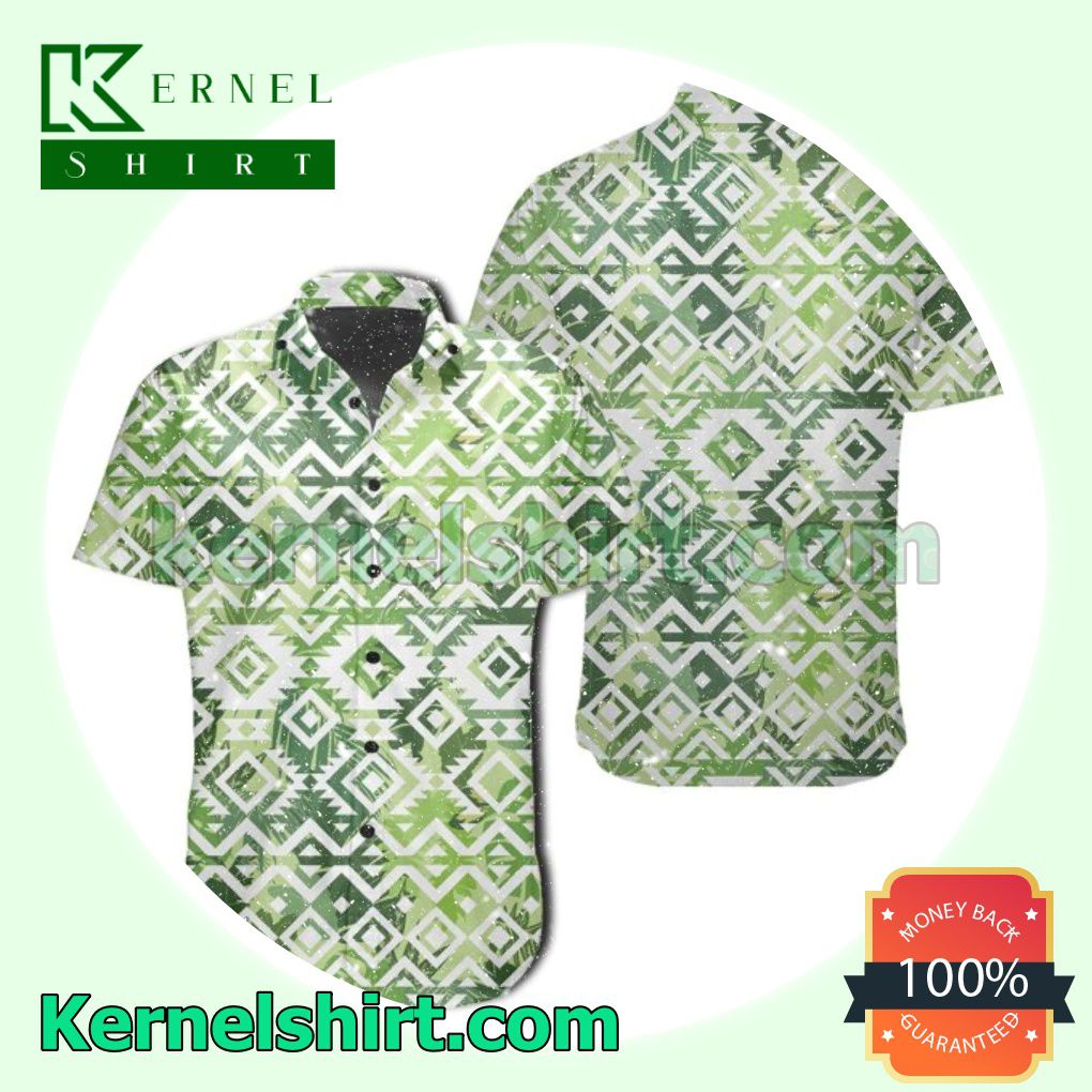 White Seamless Ethnic Pattern Monstera Leaf Beach Shirts