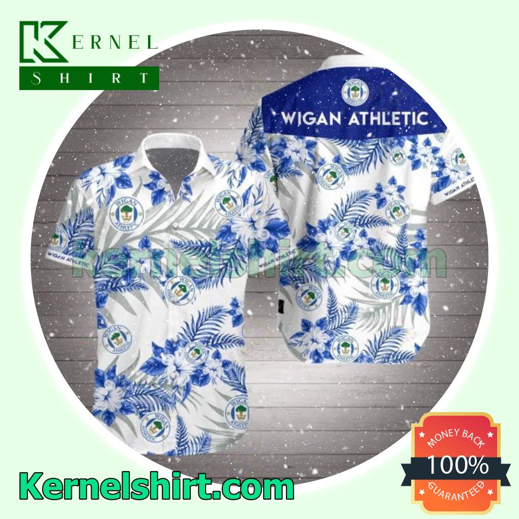 Wigan Athletic Blue Tropical Floral White Beach Shirt