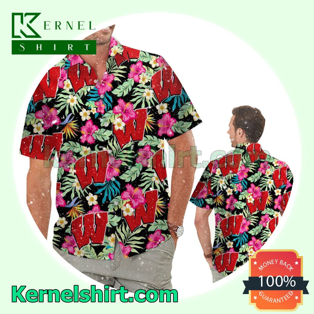 Wisconsin Badgers Hibiscus Summer Hawaiian Shirt