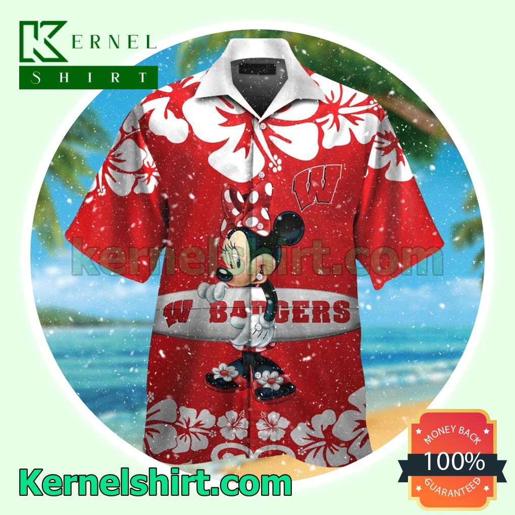 Wisconsin Badgers & Minnie Mouse Summer Hawaiian Shirt