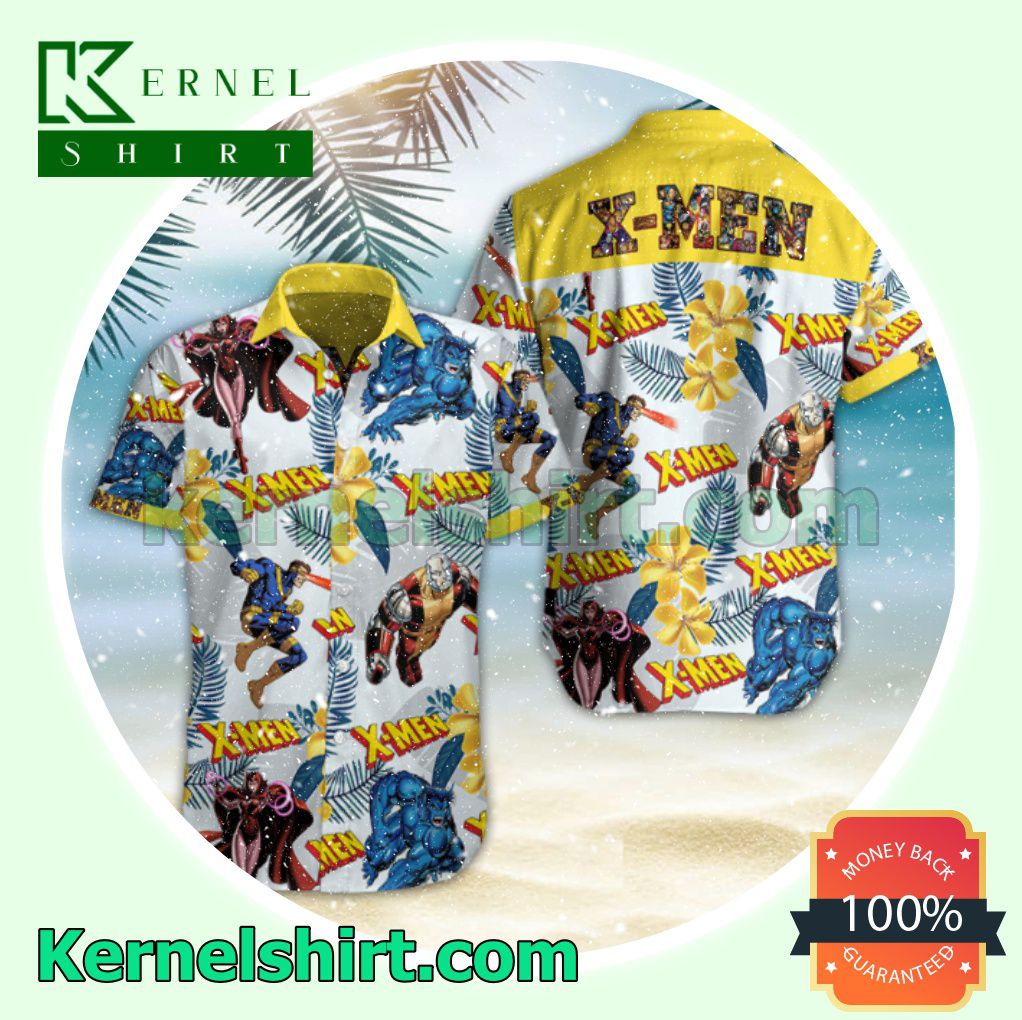 X Men Yellow Flower Leaf Print Beach Shirt