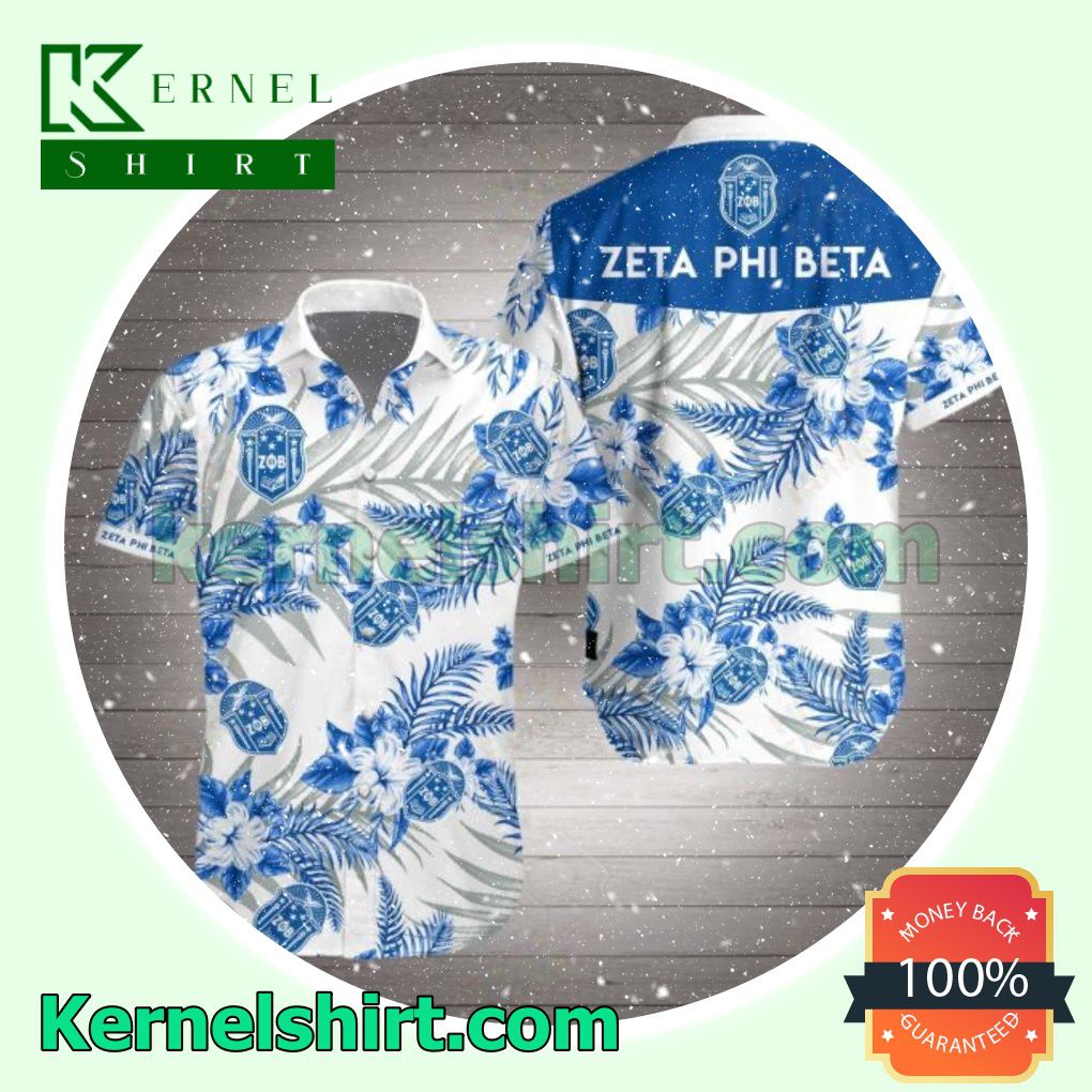 Zeta Phi Beta Blue Tropical Floral White Beach Shirt