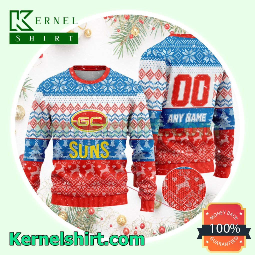 AFL Gold Coast Suns Ugly Sweater Holiday Knit Pullover a