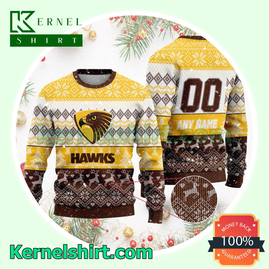 AFL Hawthorn Football Club Ugly Sweater Holiday Knit Pullover a