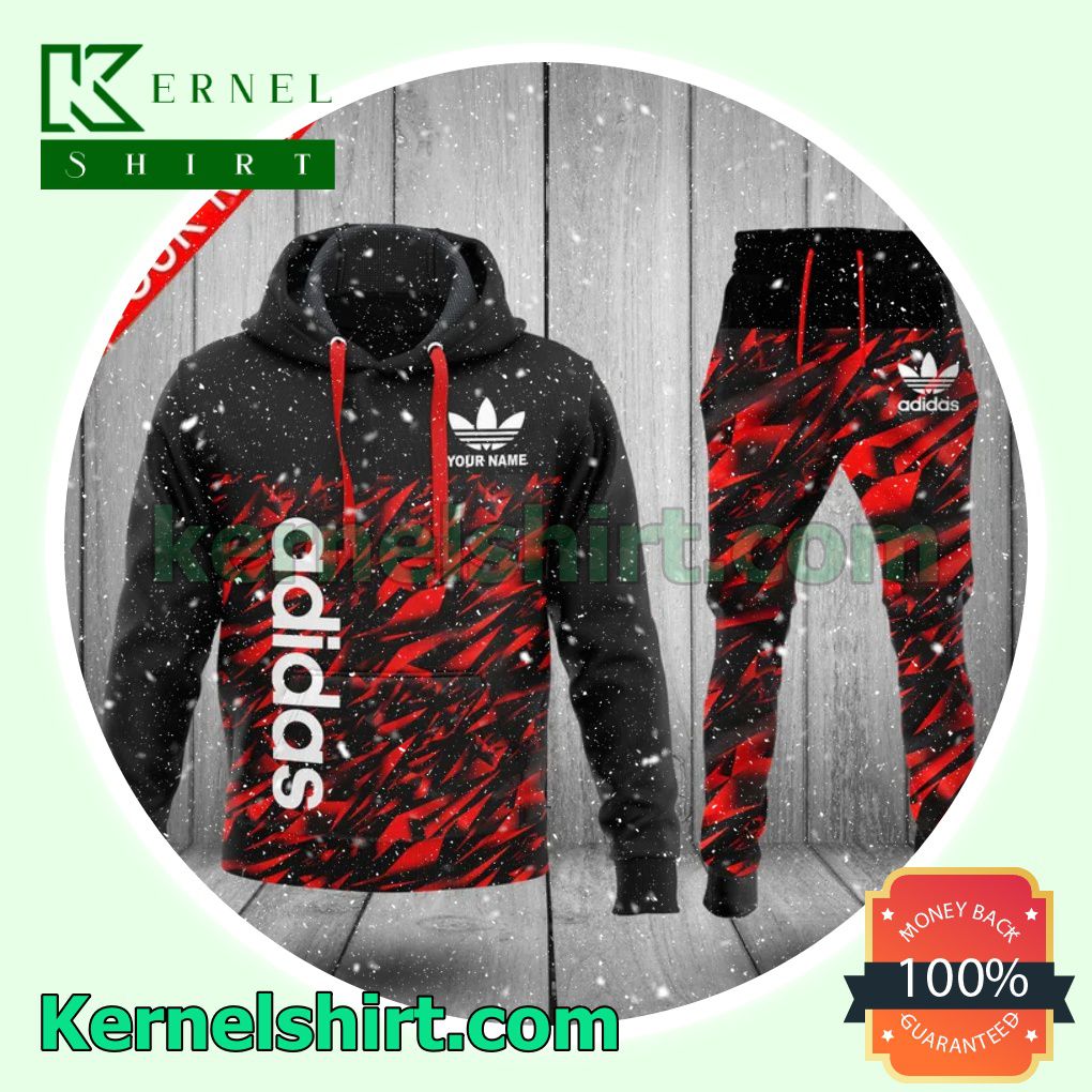 Adidas Black And Red Geometric Pullover Hoodie, Sweatpant