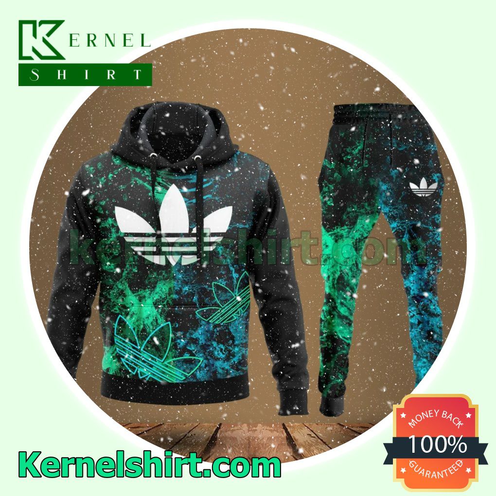 Adidas Green And Blue Galaxy Pullover Hoodie, Sweatpant