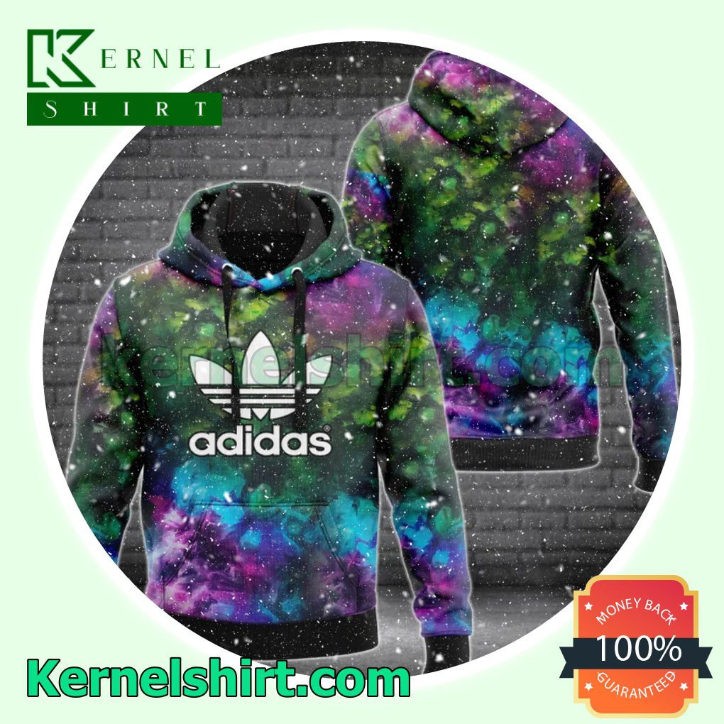 Adidas Luxury Abstract Multicolor Pullover Hoodie, Sweatpant a