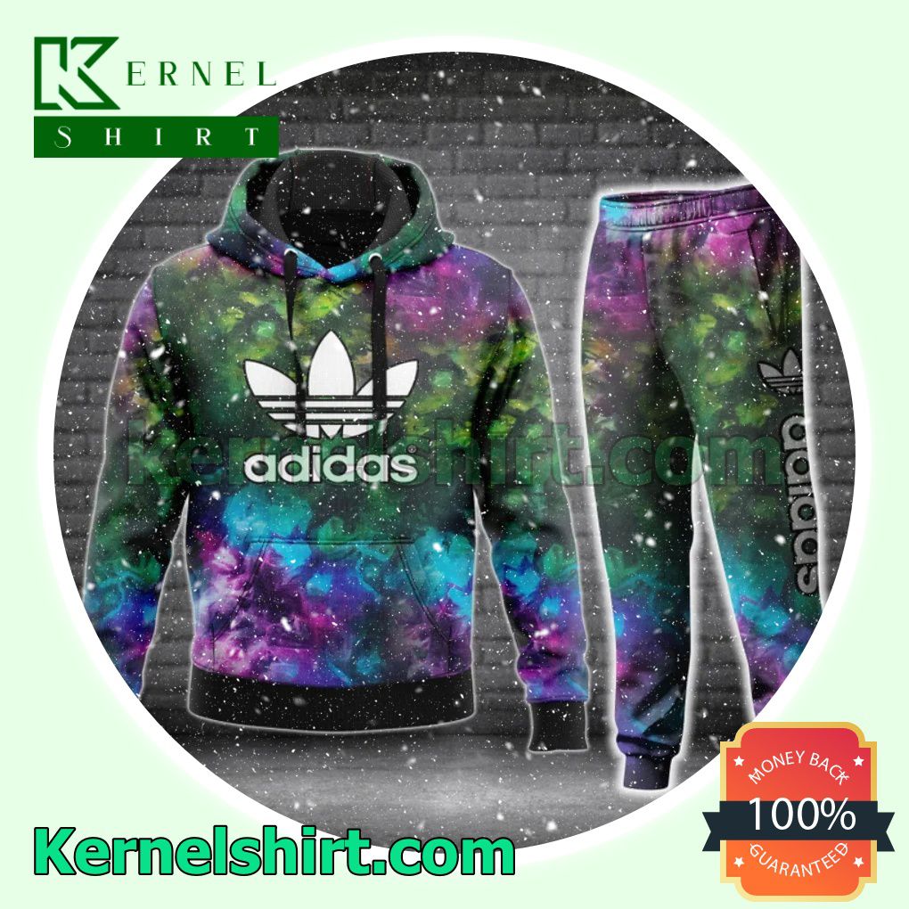 Adidas Luxury Abstract Multicolor Pullover Hoodie, Sweatpant