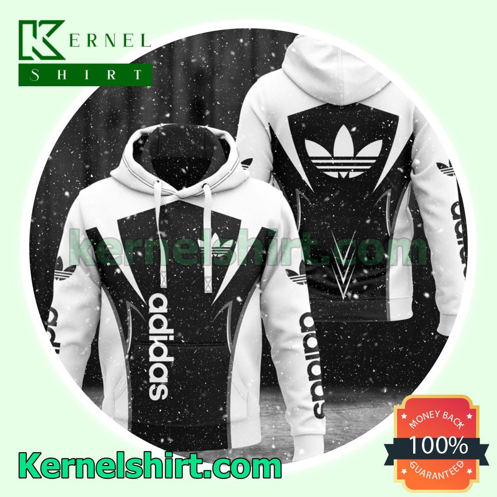 Adidas Luxury Brand White And Black Pullover Hoodie, Sweatpant a