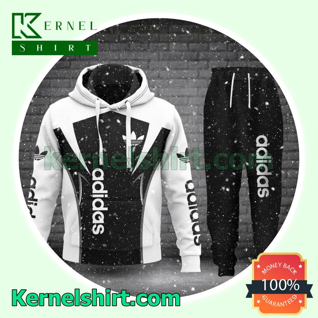 Adidas Luxury Brand White And Black Pullover Hoodie, Sweatpant