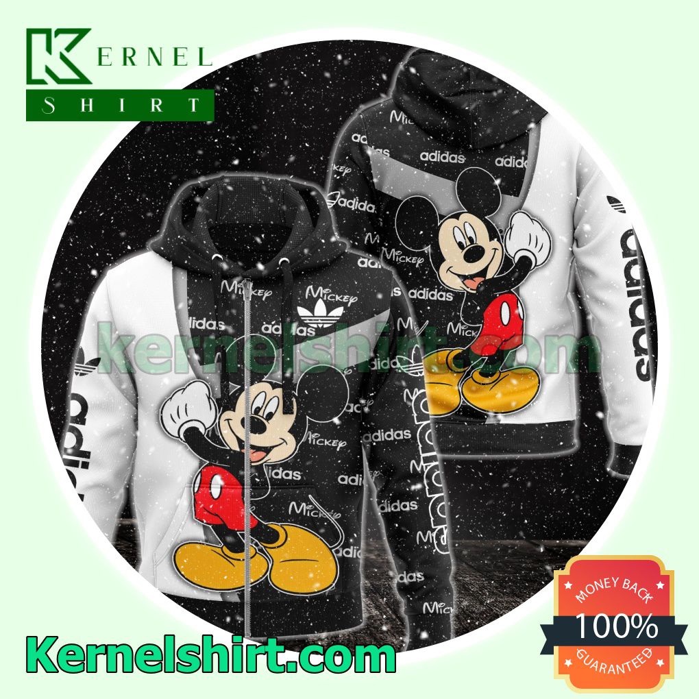Adidas Mickey Mouse Black And White Heavyweight Pullover Hoodie Sweatshirt