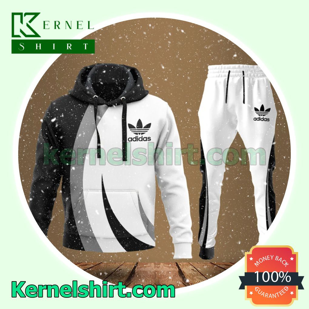 Adidas Mix Three Color White Black And Grey Pullover Hoodie, Sweatpant