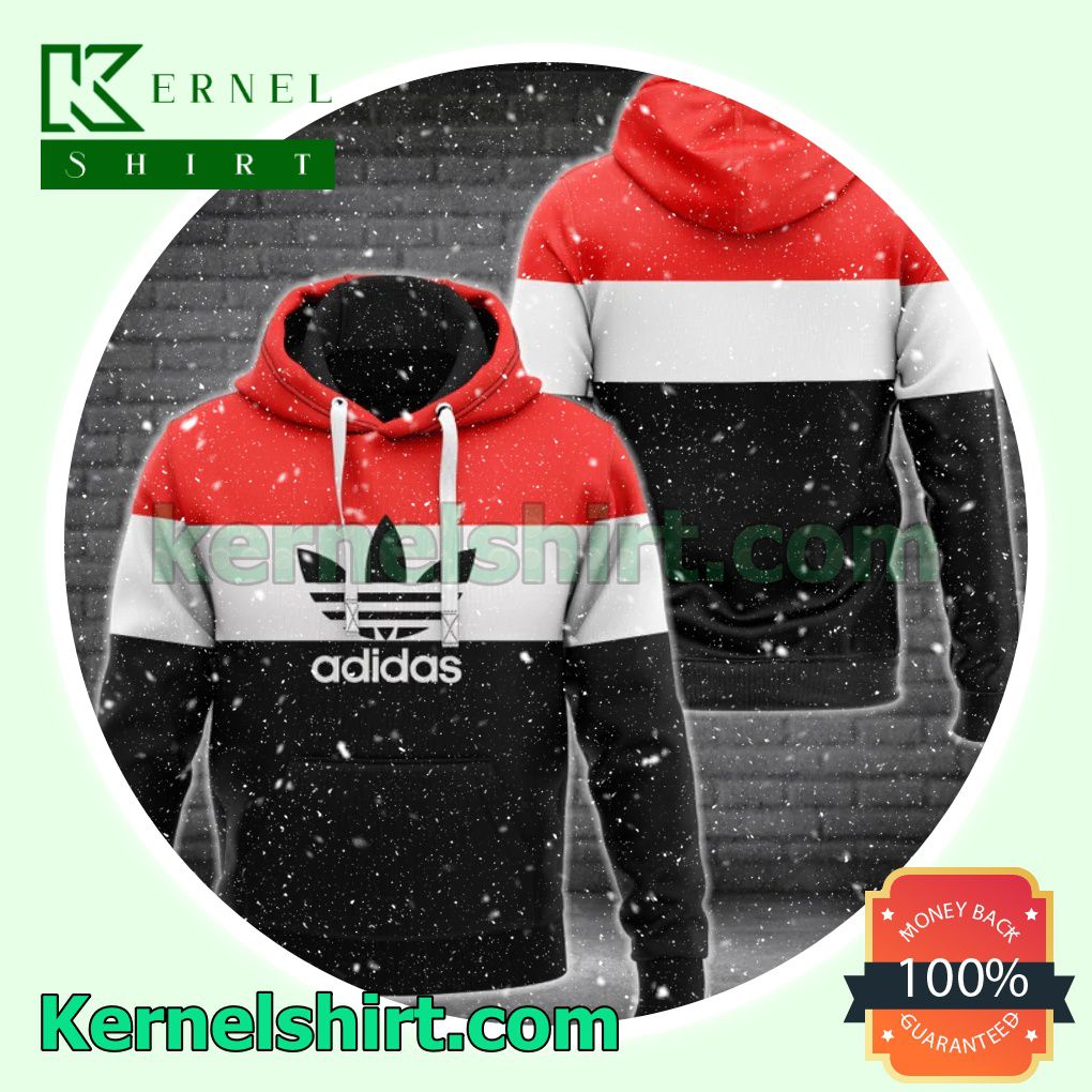 Adidas Three Color Lines Red White Black Pullover Hoodie, Sweatpant a