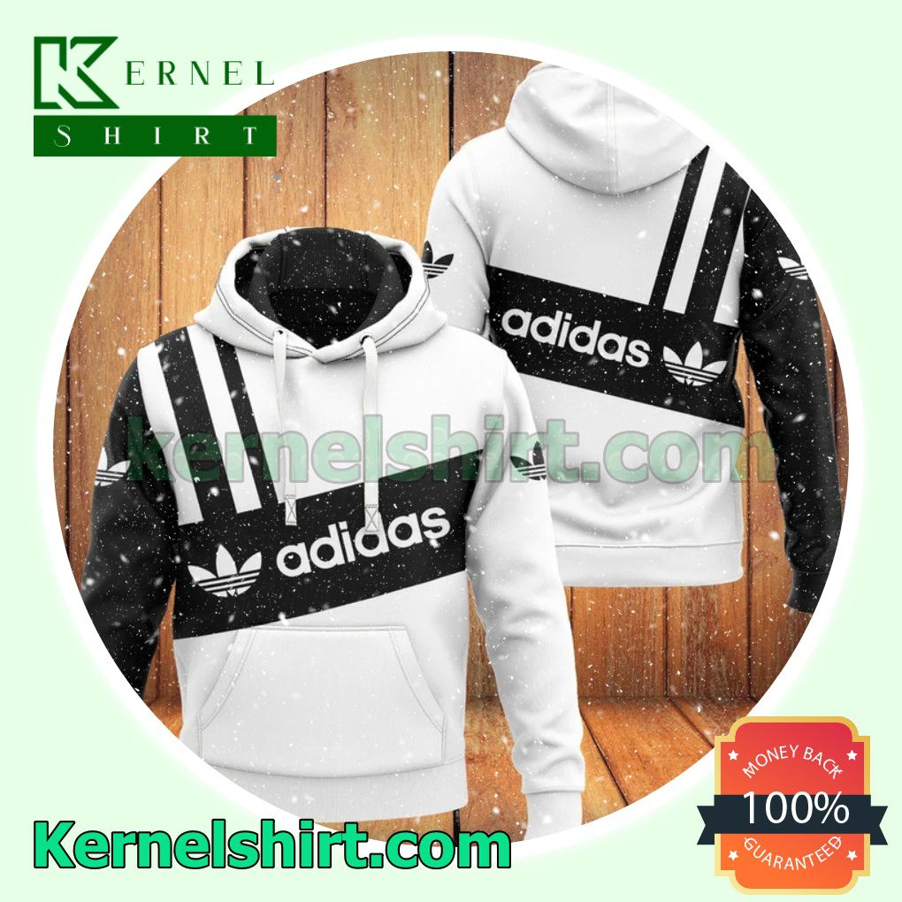 Adidas White And Black Pullover Hoodie, Sweatpant a