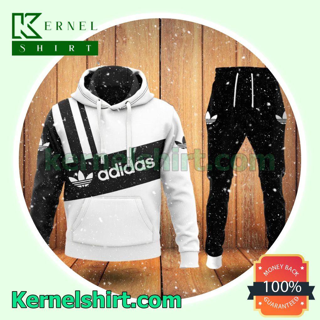 Adidas White And Black Pullover Hoodie, Sweatpant