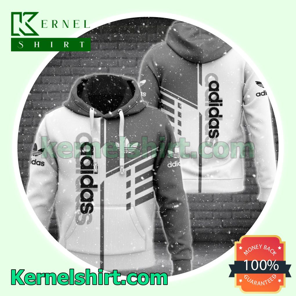 Adidas White And Grey Pullover Hoodie, Sweatpant a