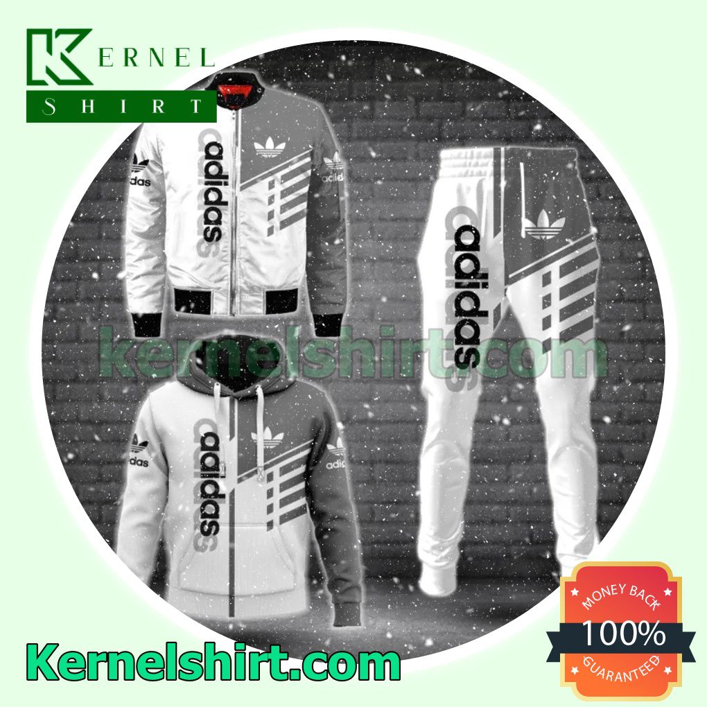 Adidas White And Grey Pullover Hoodie, Sweatpant