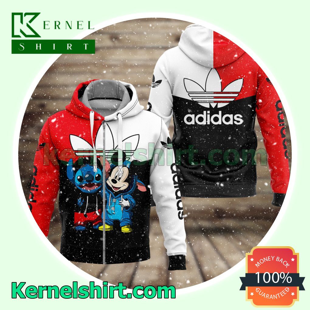 Adidas With Stitch And Mickey Mouse Heavyweight Pullover Hoodie Sweatshirt