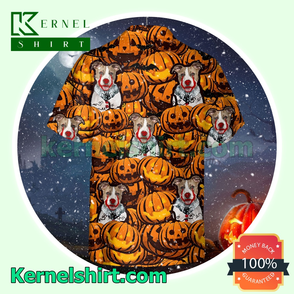 American Staffordshire Terrier Pumpkin Halloween Short Sleeve Shirts a