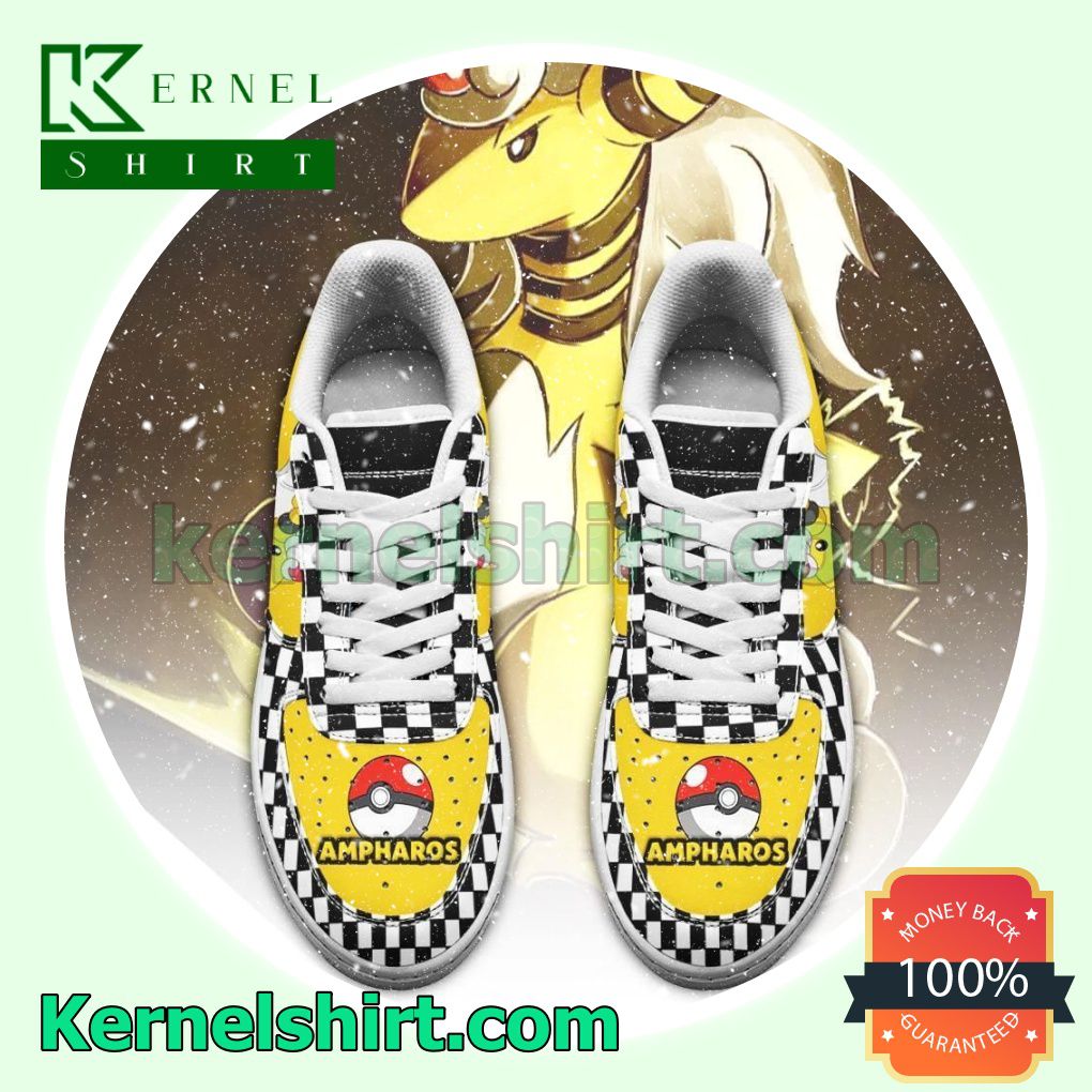 Ampharos Checkerboard Pokemon Mens Womens Air Force 1 Shoes a