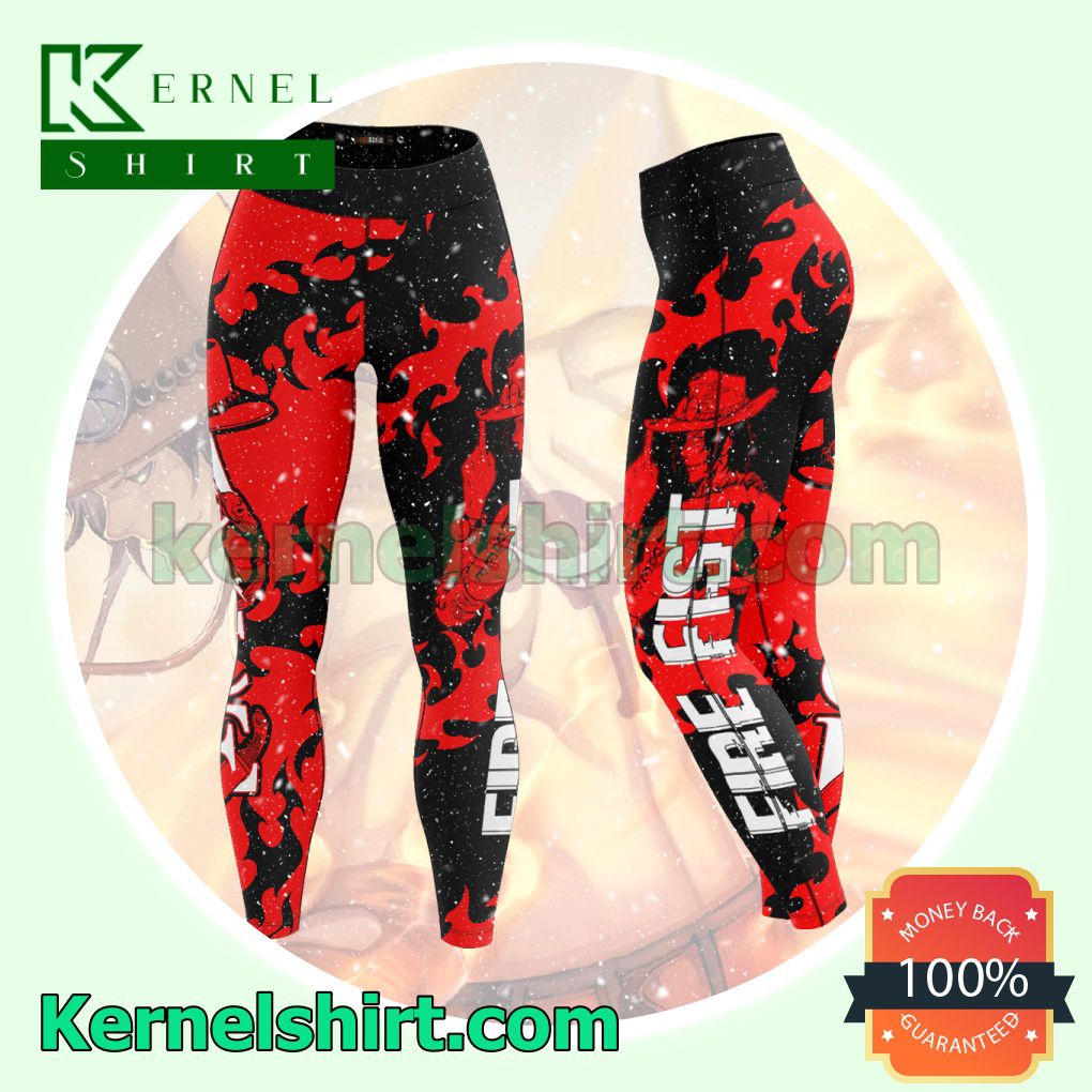 Anime One Piece Ace Fire Fist Black And Red Leggings For Women a