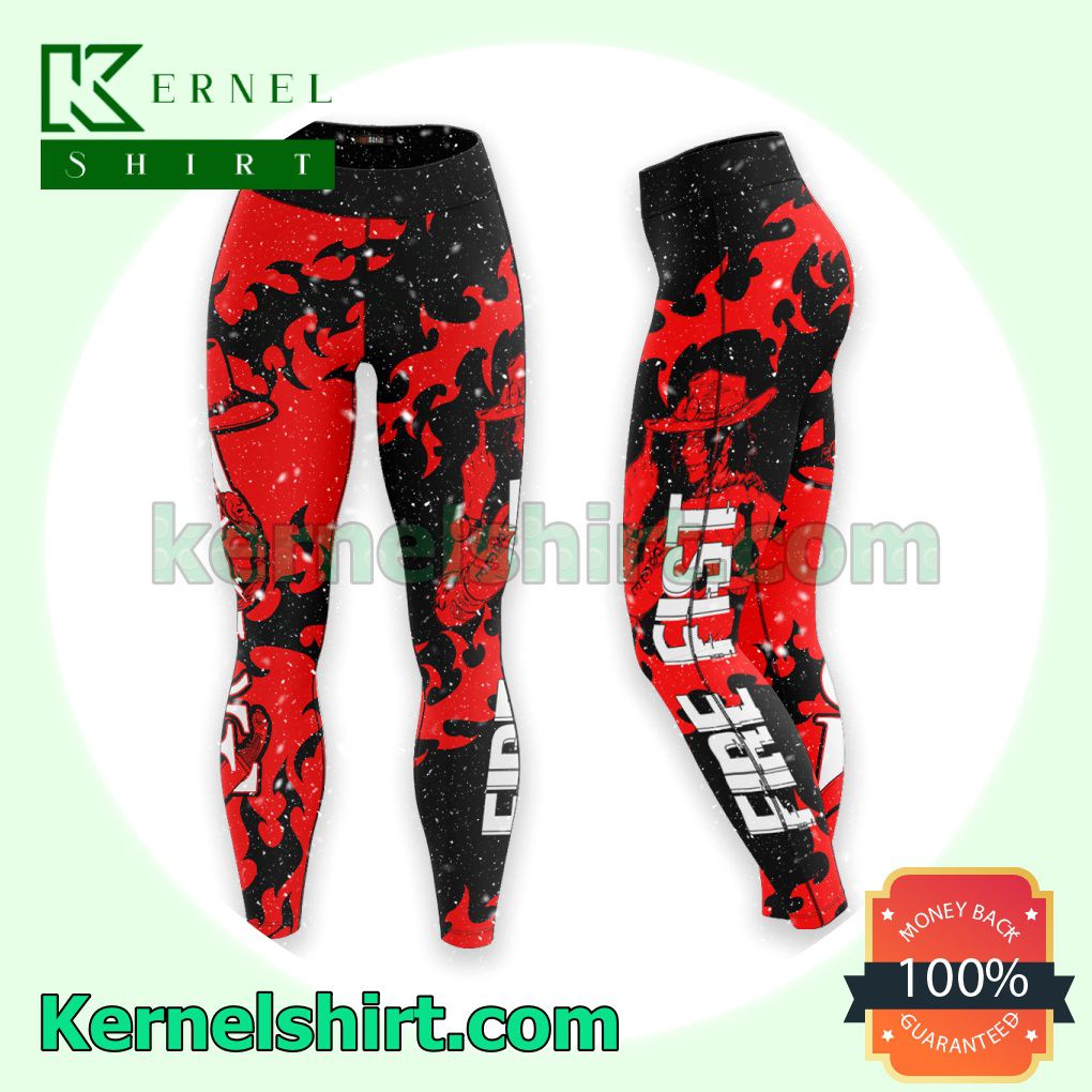 Anime One Piece Ace Fire Fist Black And Red Leggings For Women