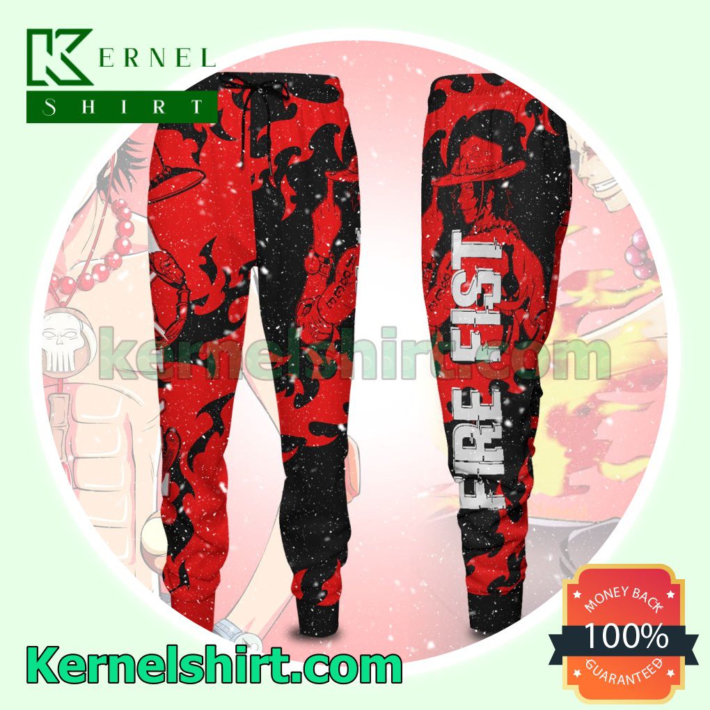 Anime One Piece Ace Fire Fist Black And Red Sweat Pants a