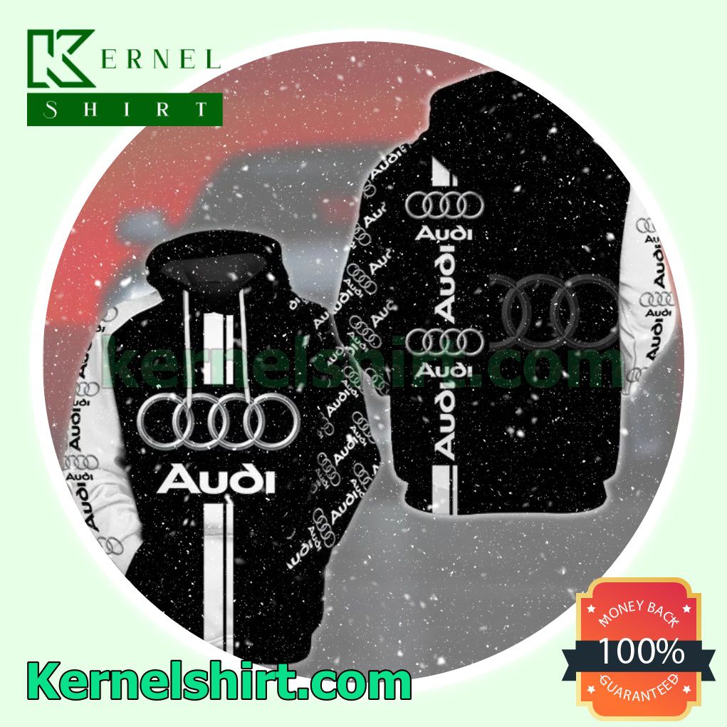 Audi Brand Name And Logo Print Black And White Mens Hoodie