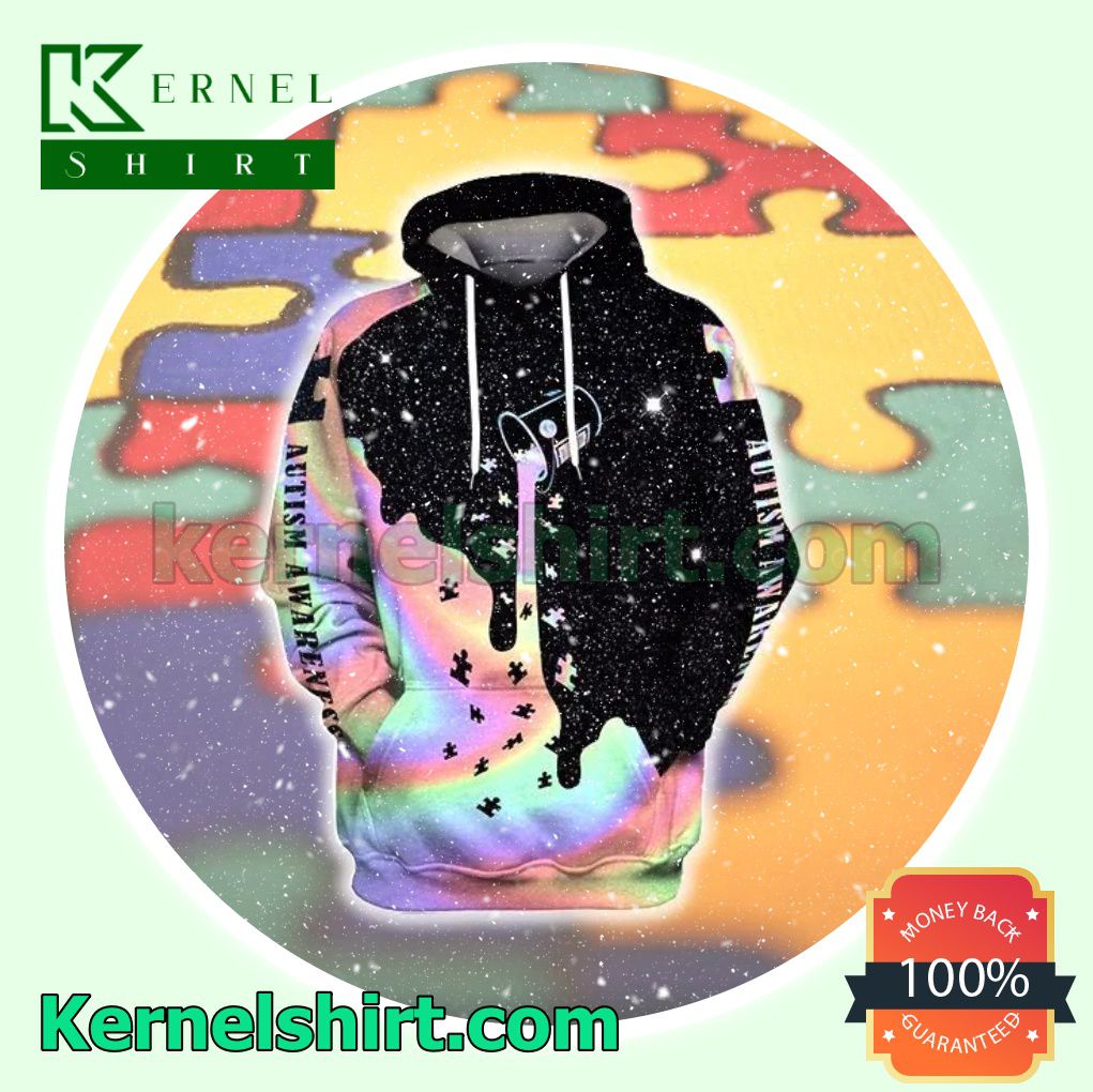 Autism Awareness Black Galaxy Holographic Mens Hoodie a