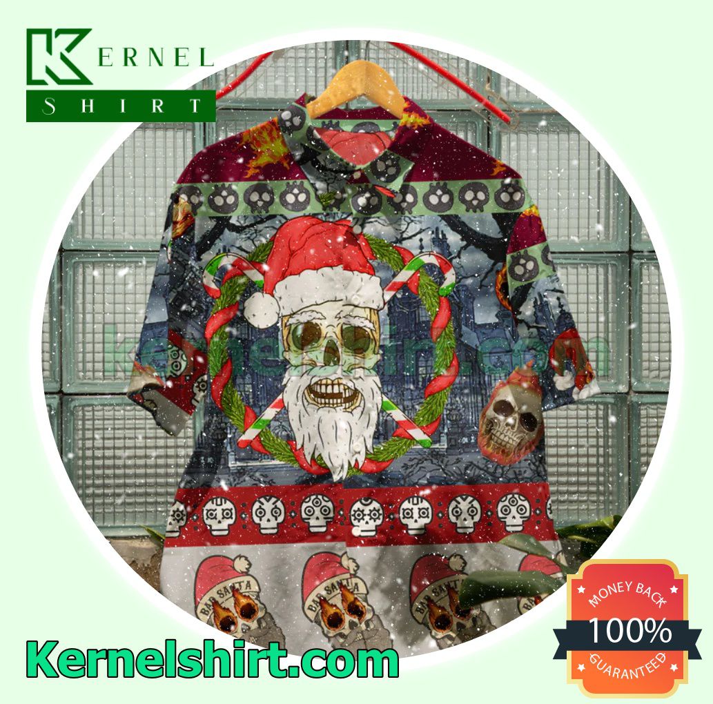 Bad Santa Skull Christmas Xmas Button-Down Shirts a